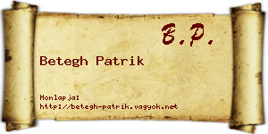 Betegh Patrik névjegykártya